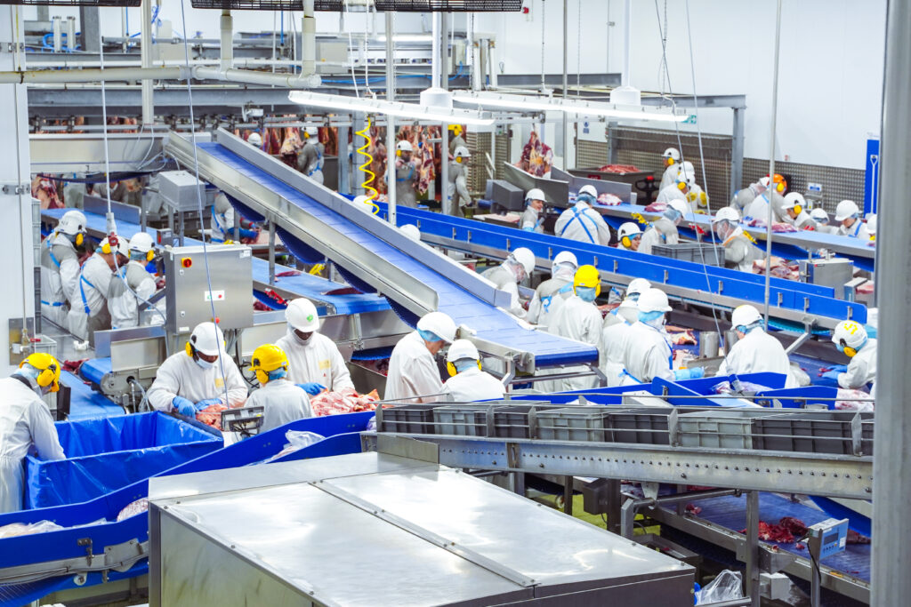Pickstock production of premium british beef in factory.