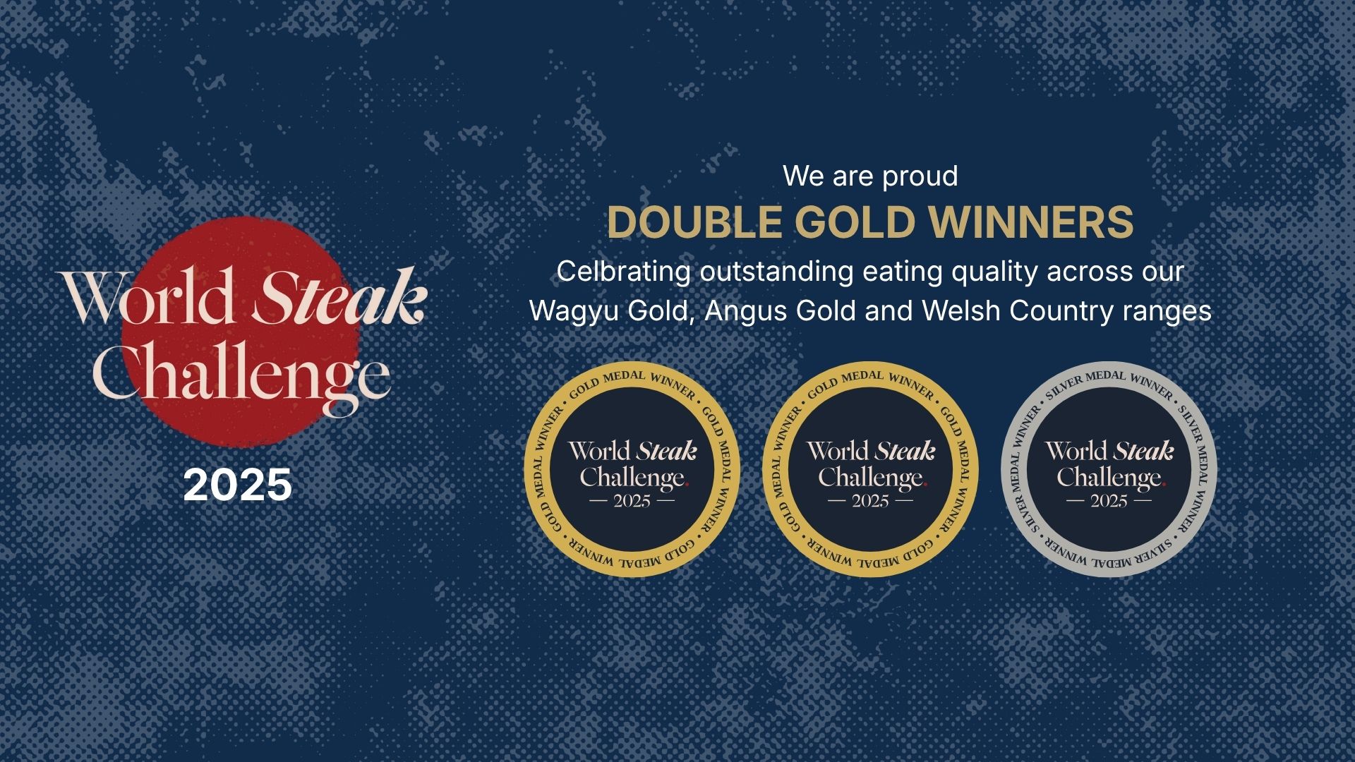 Graphic image celebrating Pickstock's double gold win at the World steak Challenge 2025